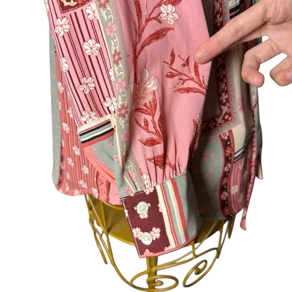 Talbots Tie Neck Top Rose Patchwork Pattern Long … - image 7